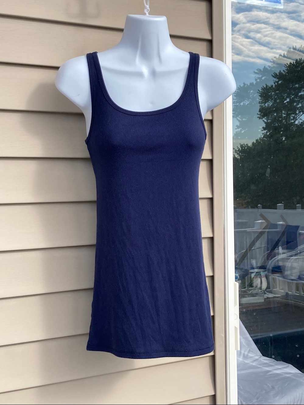 MERONA Ribbed Stretch Long Navy Blue Tank Top Y2k Womens Size Small